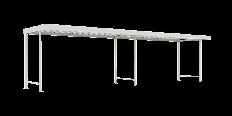 Fahrradüberdachung ARIES, Dachbreite x Dachtiefe 8690 mm x 2200 mm, einseitig, ohne Rück- und Seitenwände, Stahlkonstruktion in RAL 9002 grauweiß