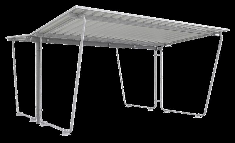 Fahrradüberdachung INDUS, Dachbreite x Dachtiefe 4800 mm x 4660 mm, doppelseitig, ohne Rück- / Seitenwände, Stahlkonstruktion feuerverzinkt
