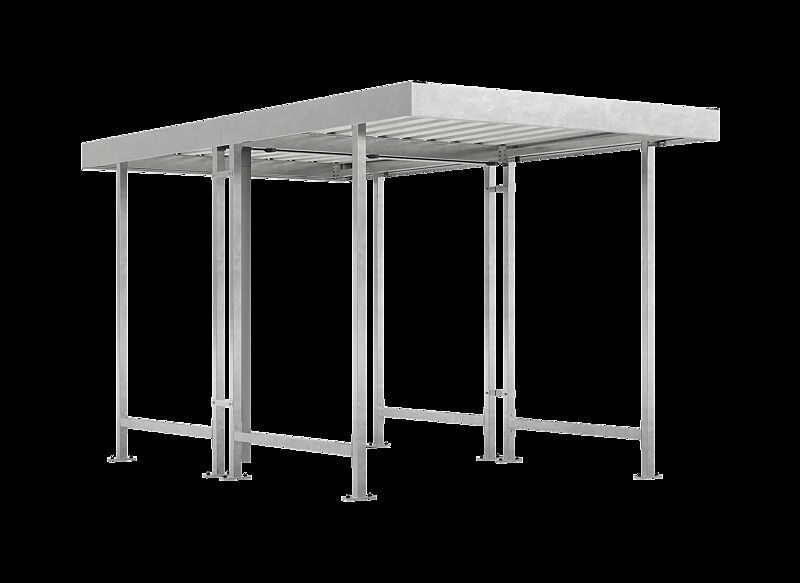 Fahrradüberdachung ARIES, Dachbreite x Dachtiefe 2340 mm x 4400 mm, doppelseitig, ohne Rück- und Seitenwände, Stahlkonstruktion feuerverzinkt