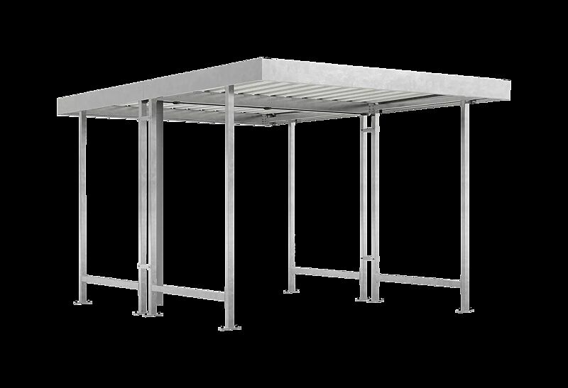 Fahrradüberdachung ARIES, Dachbreite x Dachtiefe 2340 mm x 4400 mm, doppelseitig, ohne Rück- und Seitenwände, Stahlkonstruktion feuerverzinkt
