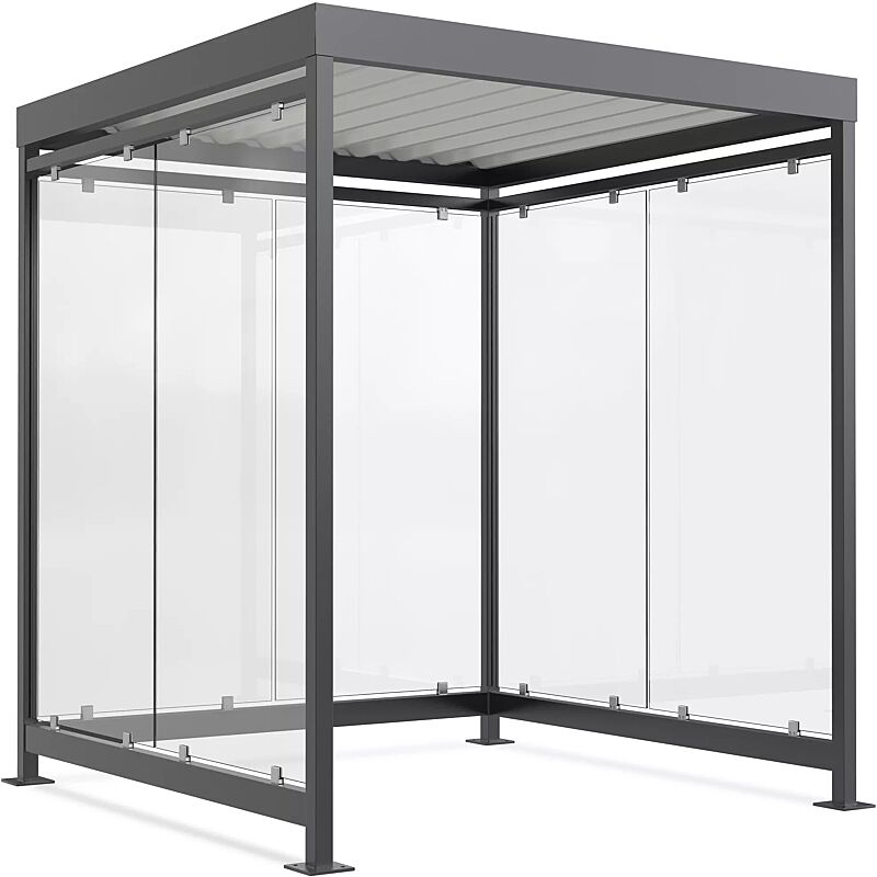 Raucherunterstand AQUILA, Dachbreite x Dachtiefe 2165 mm x 2165 mm, zum Aufdübeln bei +/- 0 mm, mit Rück- / Seitenwänden, Stahlkonstruktion in RAL 7016 anthrazitgrau