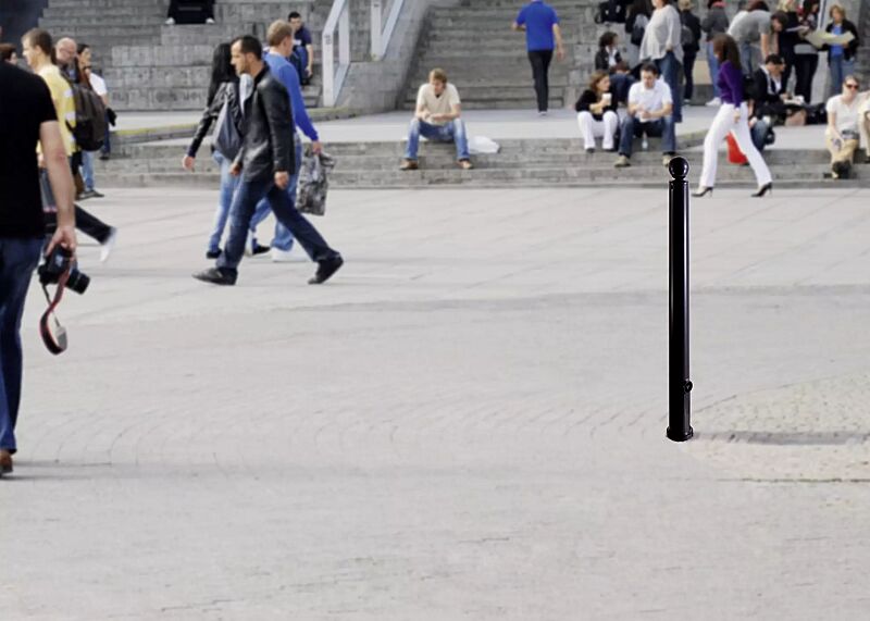 Poller KUGEL Ausführung 1, herausnehmbar aus Bodenhülse, mit Dreikantschloss, in RAL 7021 schwarzgrau