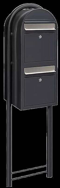 Briefkasten BOBI DUO mit Bogenständer, in RAL 7016 anthrazitgrau mit Edelstahleinwurfklappe