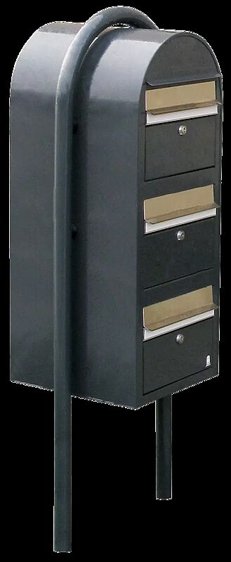 Briefkasten BOBI TRIO - aus Stahl, in RAL 7016 mit Edelstahleinwurfklappe