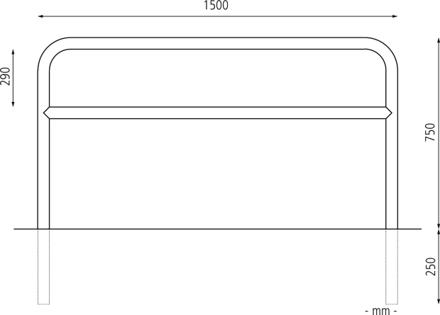 1500 x 1000 mm m. Q., Einbet. -250 mm