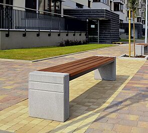 Sitzbank BRNO ohne Rückenlehne, Stahlteile in RAL 7021 schwarzgrau, Beton sandgestrahlt
