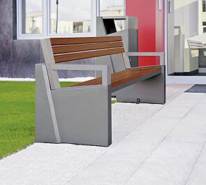 Sitzbank INTAL mit Rückenlehne, Stahlteile in RAL 9007 graualuminium, Beton beschichtet in grau