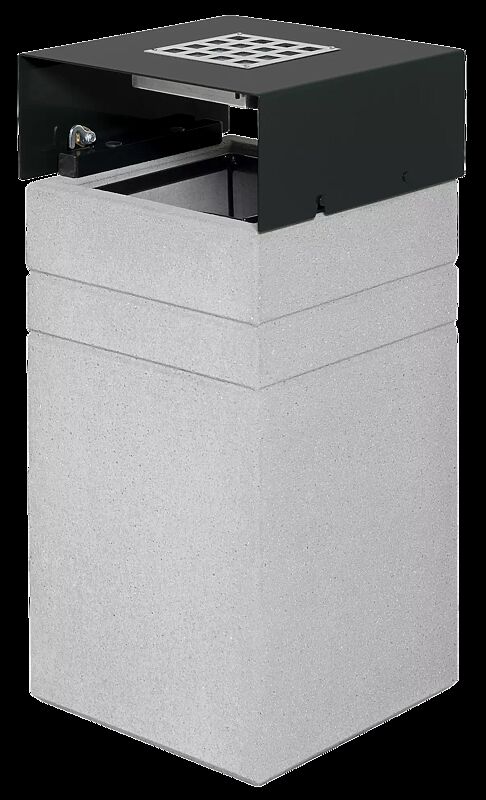 Abfallbehälter BRNO mit Ascher, 70 Liter, mit Schutzdach in RAL 7021 schwarzgrau (Innenbehälter entnommen), Beton sandgestrahlt