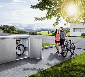 Fahrradbox HIGHBOARD, Modell 200, für 2 Fahrräder mit Fahrradständer bikeHolder, in quarzgrau-metallic