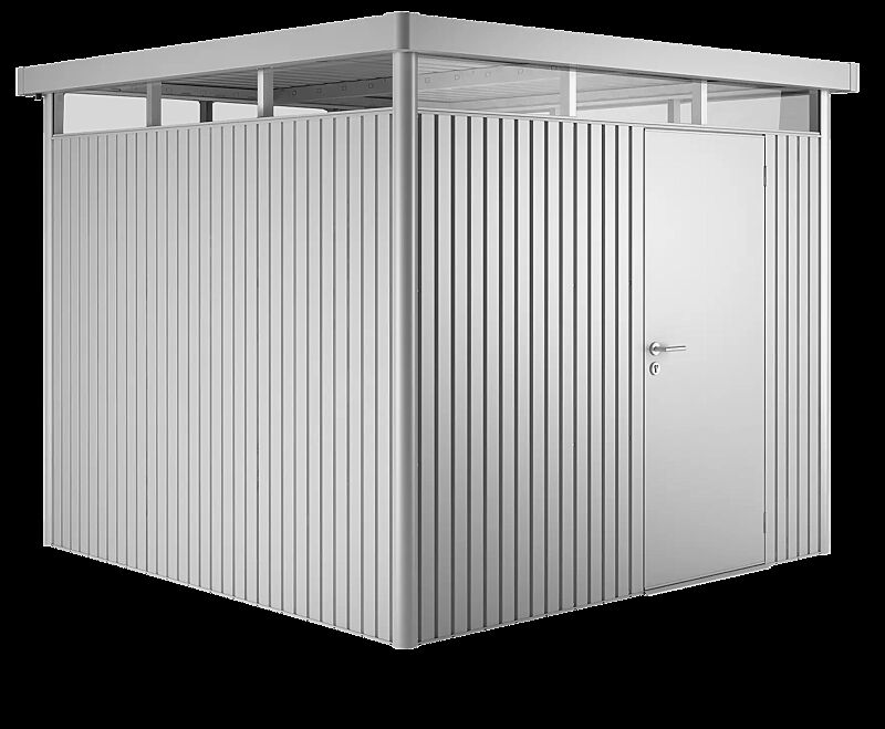 Gerätehaus HighLine®, Modell 4 in silber-metallic, mit Einflügeltür