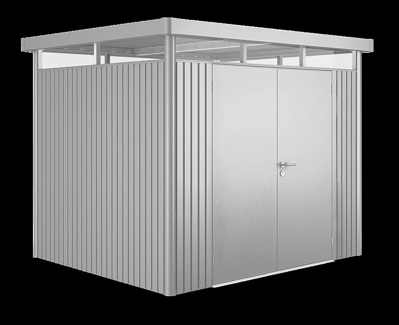 Gerätehaus HighLine®, Modell 3 in silber-metallic, mit Doppelflügeltür