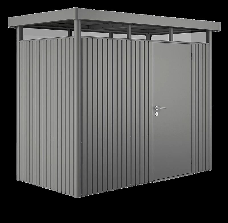 Gerätehaus HighLine®, Modell 1 in quarzgrau-metallic, mit Einflügeltür