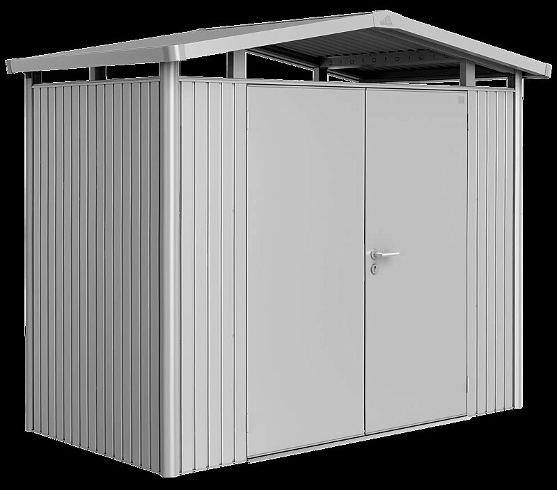 Gerätehaus PANORAMA®, Modell 1 in silber-metallic, mit Doppelflügeltür