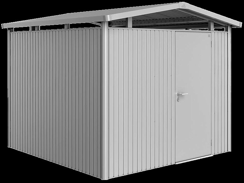 Gerätehaus PANORAMA®, Modell 4 in silber-metallic, mit Einflügeltür