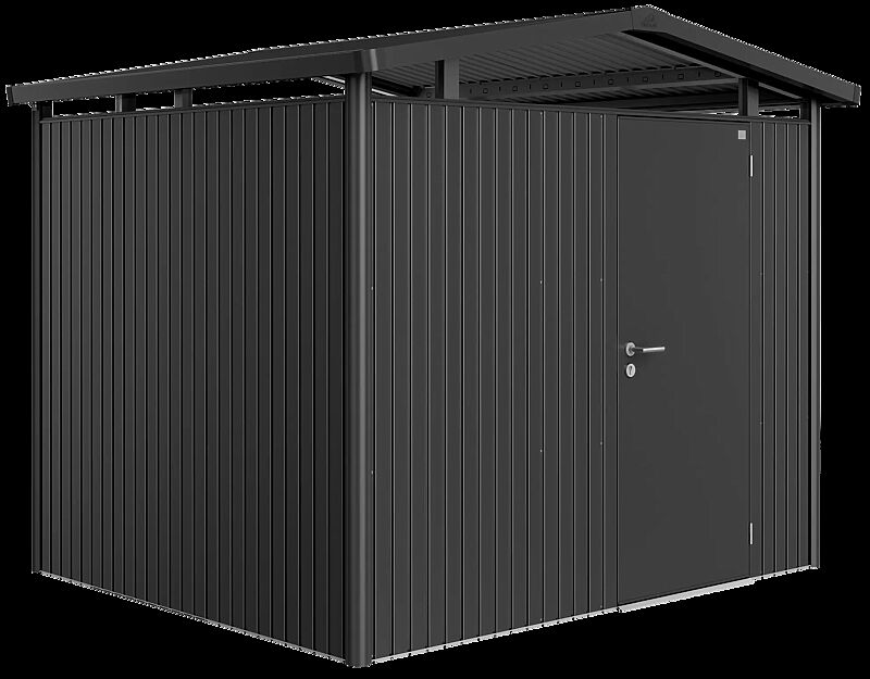 Gerätehaus PANORAMA®, Modell 3 in dunkelgrau-metallic, mit Einflügeltür