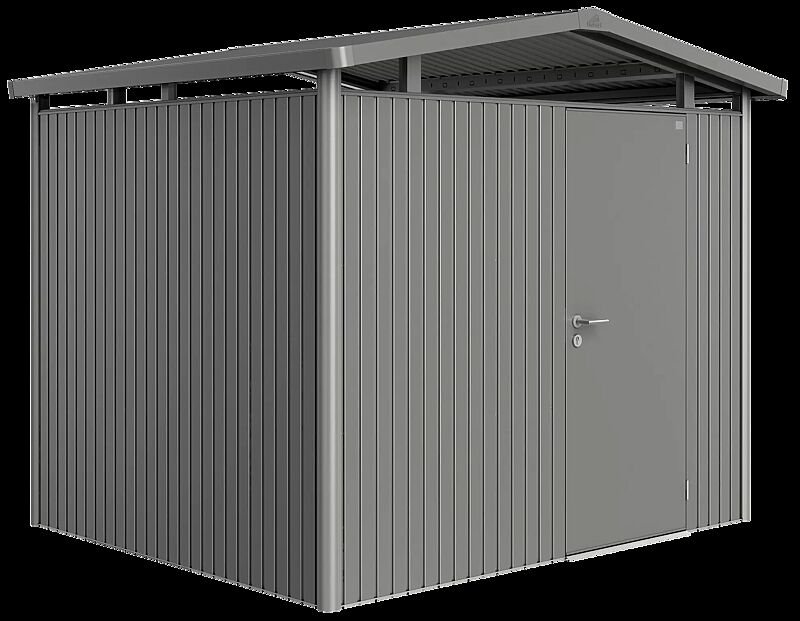 Gerätehaus PANORAMA®, Modell 3 in quarzgrau-metallic, mit Einflügeltür