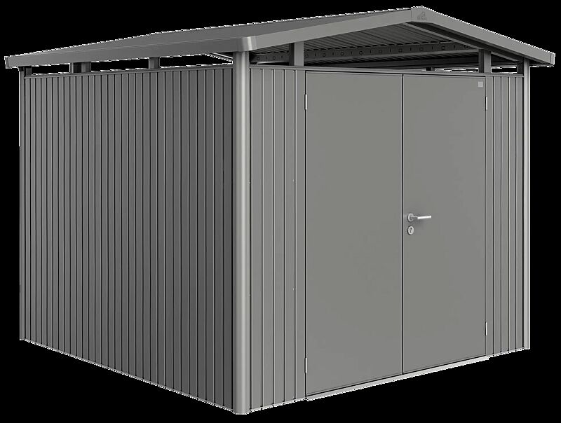 Gerätehaus PANORAMA®, Modell 4 in quarzgrau-metallic, mit Doppelflügeltür