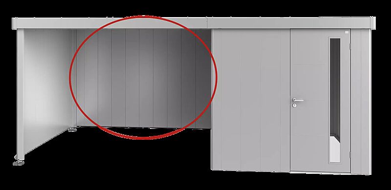 Gerätehaus NEO, mit Rückwand für Seitendach in silber-metallic