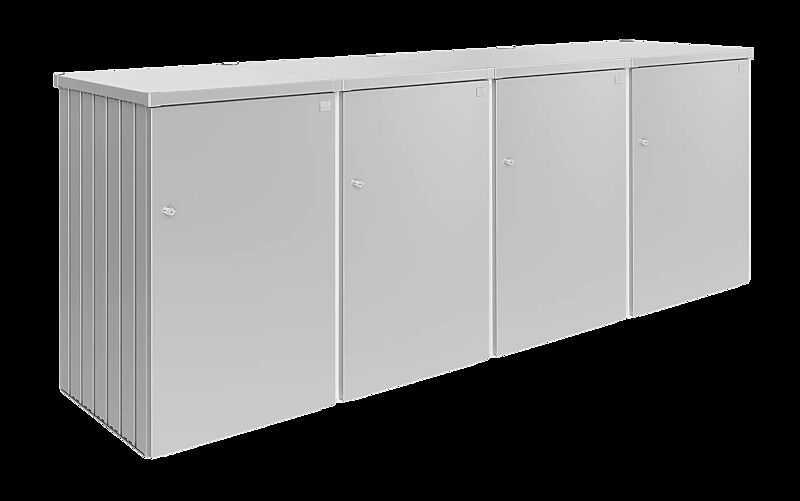 Müllbehälter-Vierfachschrank ALEX®, bestehend aus 4 Einzelschränken inkl. 3 Verbindungselementen, in silber-metallic