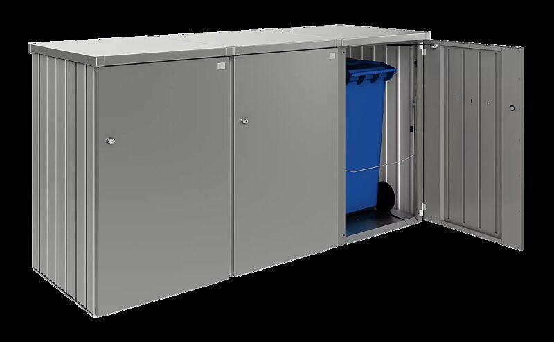 Müllbehälter-Dreifachschrank ALEX®, bestehend aus 3 Einzelschränken inkl. 2 Verbindungselementen, in quarzgrau-metallic