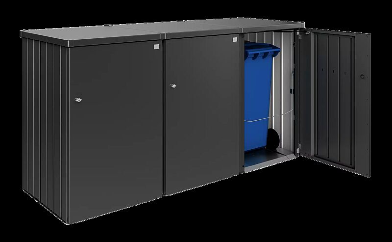 Müllbehälter-Dreifachschrank ALEX®, bestehend aus 3 Einzelschränken inkl. 2 Verbindungselementen, in dunkelgrau-metallic