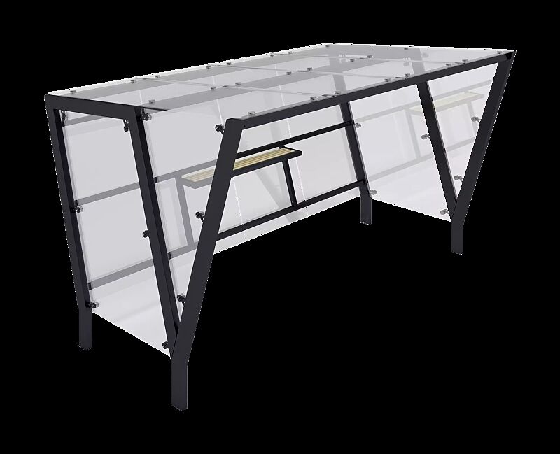 Raucherunterstand TAURI, Dachbreite x Dachtiefe 3940 mm x 2500 mm, einseitig, Dacheindeckung VSG, Rück- / Seitenwand ESG, Klarglas, Stahlkonstruktion in RAL 7016 anthrazitgrau