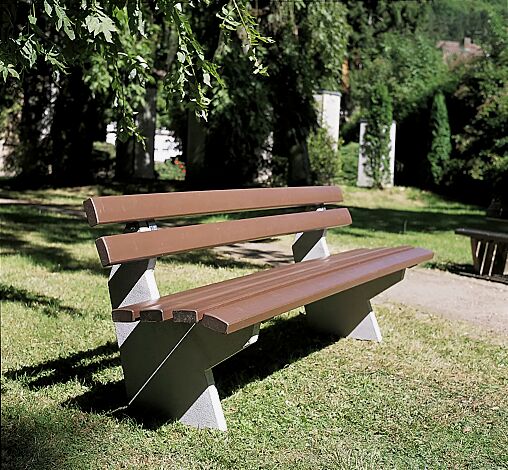 Sitzbank BOLZANO mit Rückenlehne, Recycling- Kunststofflatten in braun