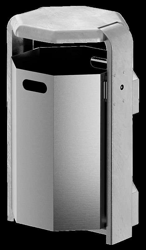 Abfallbehälter COVENTRY, 45 Liter, Behälter aus Aluminium, Rahmen aus Stahl, feuerverzinkt
