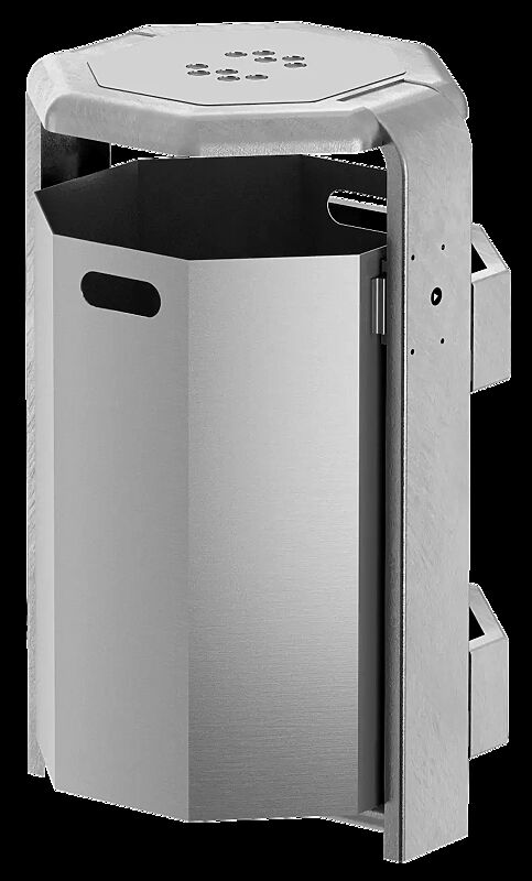 Abfallbehälter COVENTRY mit Ascher, 65 Liter, Behälter aus Aluminium, Rahmen aus Stahl, feuerverzinkt