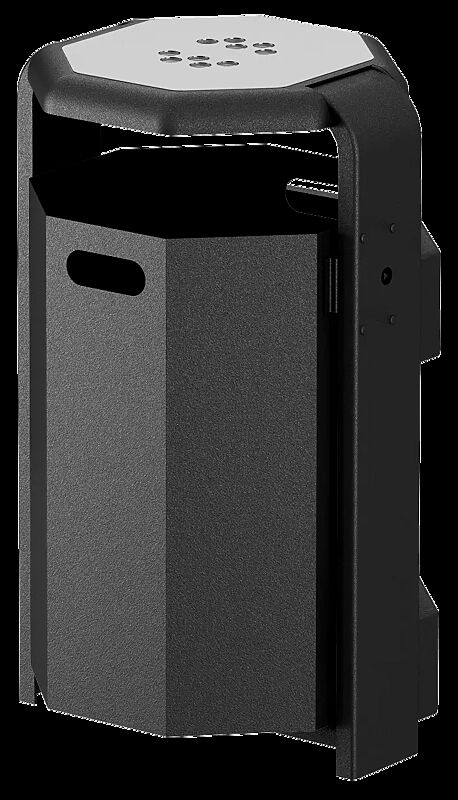 Abfallbehälter COVENTRY mit Ascher, 45 Liter, Behälter aus Stahl bzw. Aluminium, Rahmen aus Stahl, in RAL 7016 anthrazitgrau