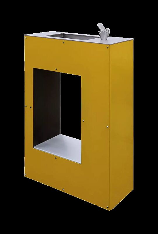 Trinkbrunnen LURAS ohne Hundetrinkschale, aus Edelstahl, mit farbig abgesetzten Seitenwänden in RAL 1028 melonengelb