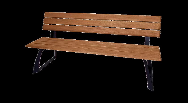 Sitzbank ADAM mit Rückenlehne, mit Lärchenholzbelattung, Stahlteile in RAL 9005 tiefschwarz