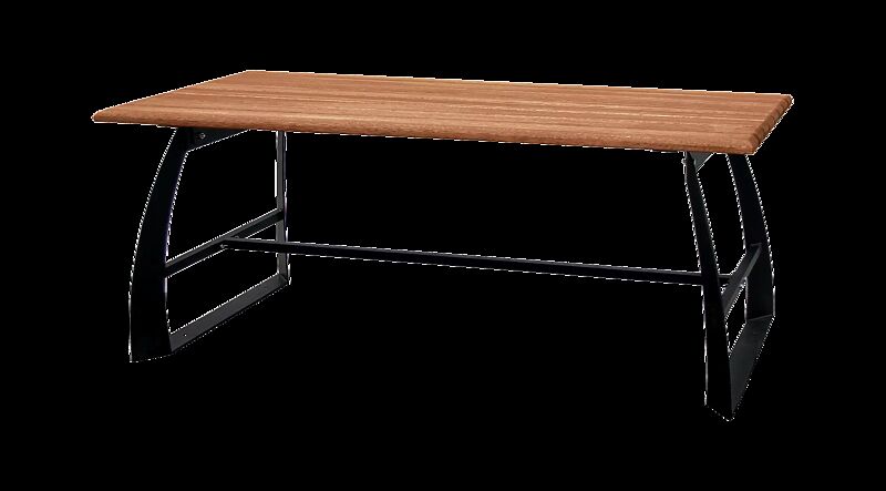 Tisch ADAM mit Lärchenholzbelattung, Stahlteile in RAL 9005 tiefschwarz