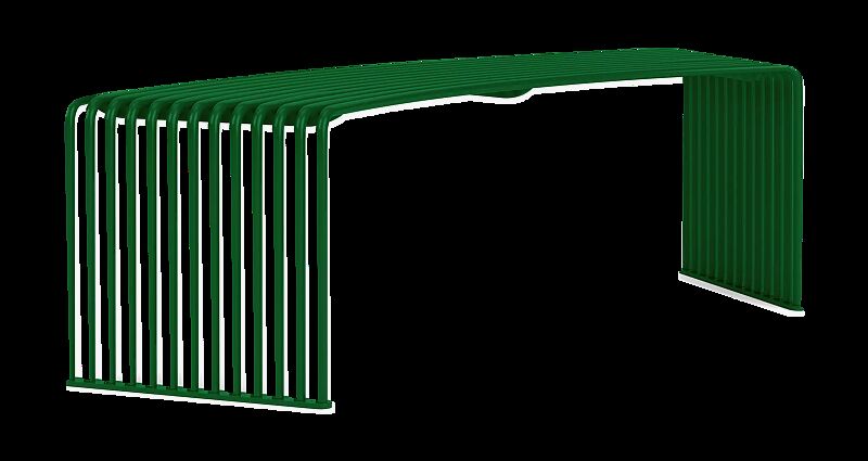 Sitzbank ANZIO ohne Rückenlehne, 45° gebogen sowie gerade, in RAL 6029 minzgrün