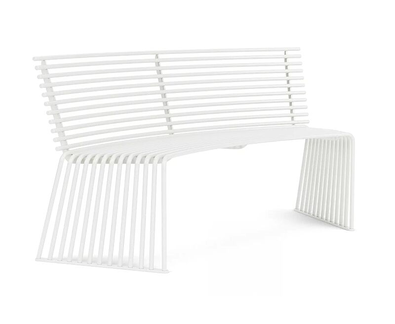Sitzbank ANZIO mit Rückenlehne, konkav gebogen 45°, in RAL 9003 signalweiß