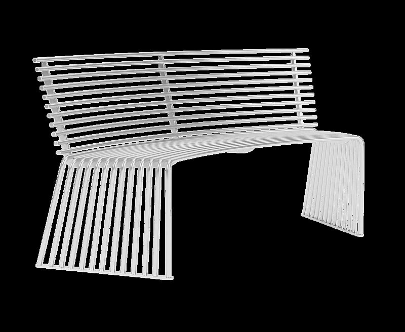 Sitzbank ANZIO mit Rückenlehne, konkav gebogen 45°, aus Edelstahl