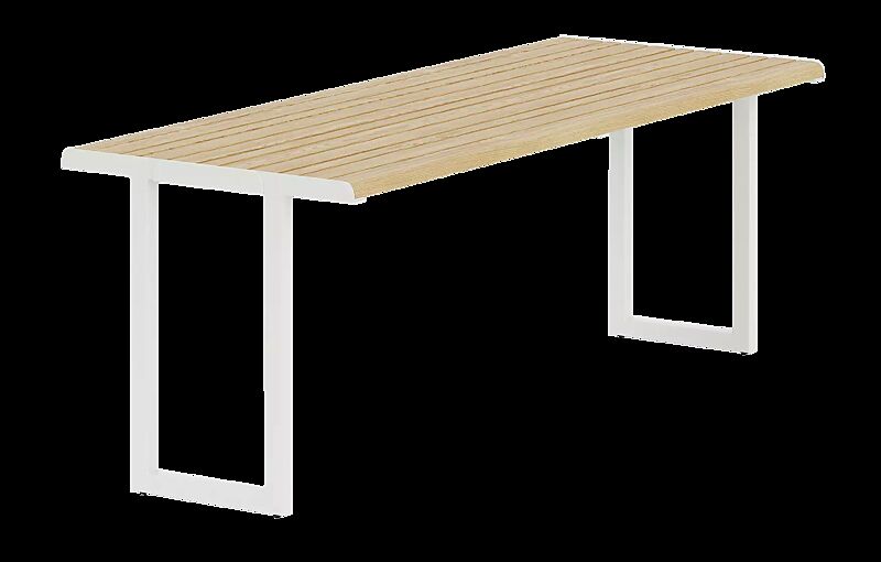 Tisch MANTUA, Aluminium in natürlichem Eschenholzoptik-Effekt, Stahlteile in RAL 9003 signalweiß