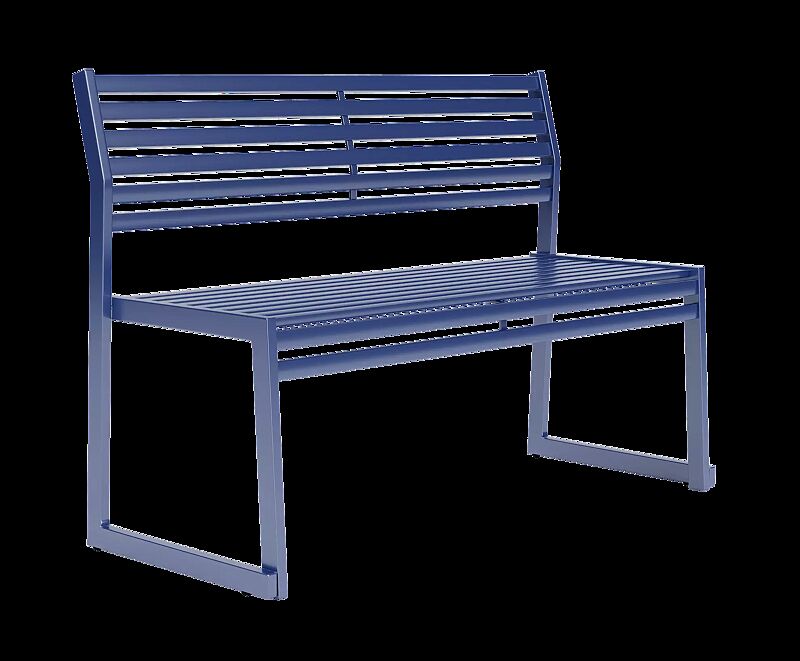 Sitzbank CORTINA mit Rückenlehne, zum freien Aufstellen, Breite 1200 mm, in RAL5023 fernblau