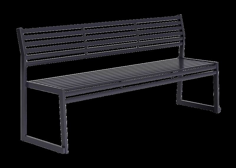 Sitzbank CORTINA mit Rückenlehne, zum freien Aufstellen, Breite 1800 mm, in RAL 7024 graphitgrau