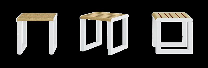 Sitz MANTUA ohne Rückenlehne, Aluminium in natürlichem Eschenholzoptik-Effekt, Stahlteile in RAL 9003 signalweiß