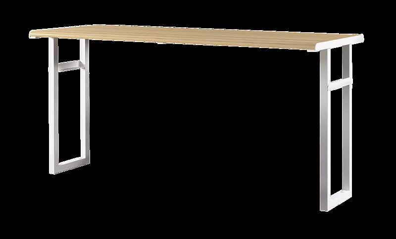 Stehtisch MANTUA, Aluminium in natürlichem Eschenholzoptik-Effekt, Stahlteile in RAL 9003 signalweiß