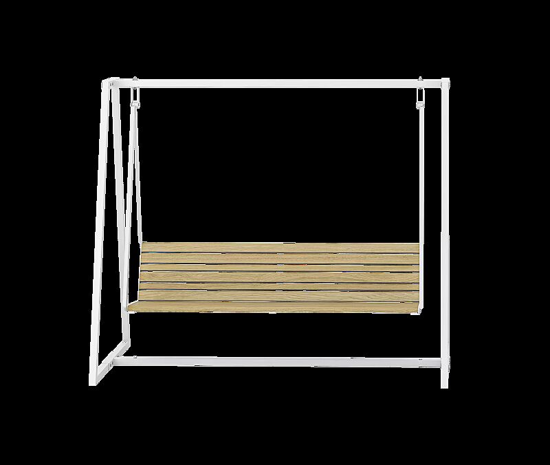 Schaukelbank MANTUA, Aluminium in natürlichem Eschenholzoptik-Effekt, Stahlteile in RAL 9003 signalweiß