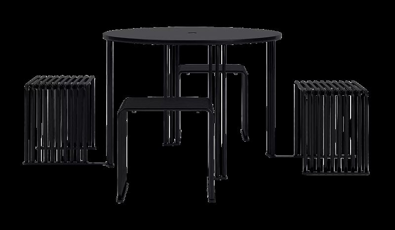 Bank-Tisch-Kombination ANZIO, 4-Sitzer, mit rundem Tisch, Standard-Ausführung, in RAL 9005 tiefschwarz