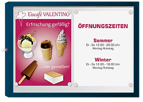 Schaukasten CHOIS, Querformat, für 8 x DIN A4, Alu in RAL 5001 grünblau