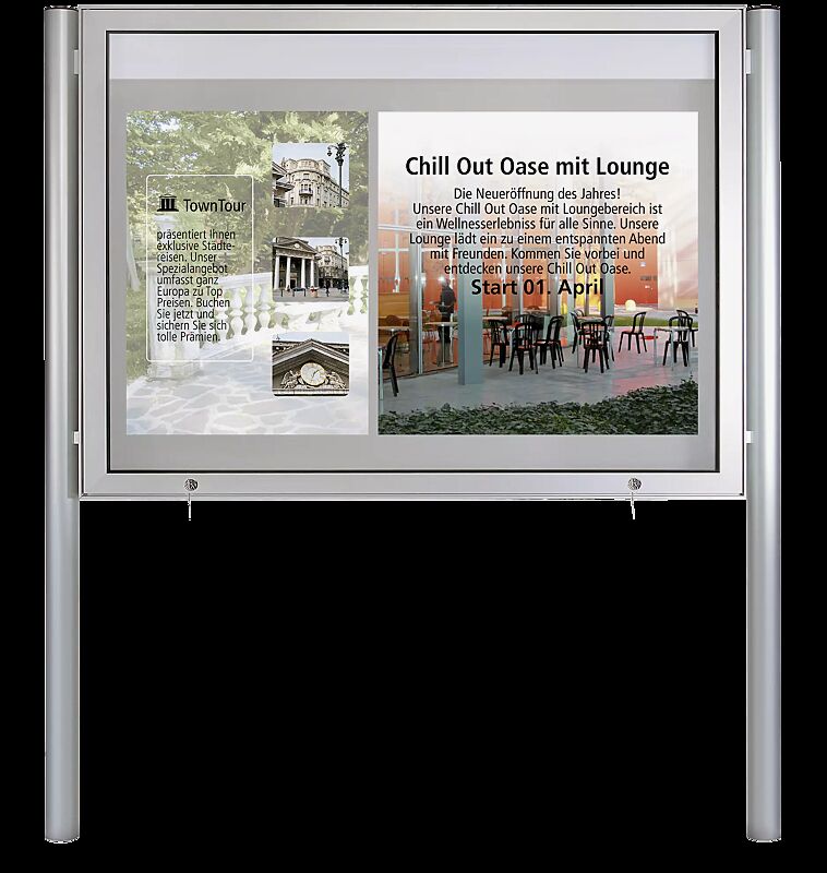 Schaukasten CITY mit Klappflügel, zum Einbetonieren, Alu silber