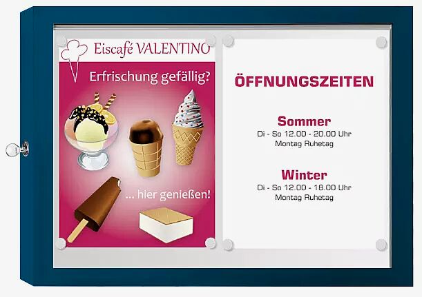 Schaukasten CHOIS, Querformat, für 2 x DIN A4, Alu in RAL 5001 grünblau