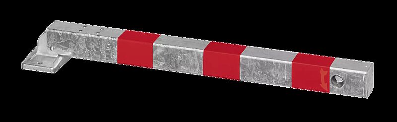 Sperrpfosten GERNIKA NEW zum Aufdübeln, einseitig kippbar, mit Bodenplatte, mit Dreikantschloss, feuerverzinkt mit roten Reflexstreifen