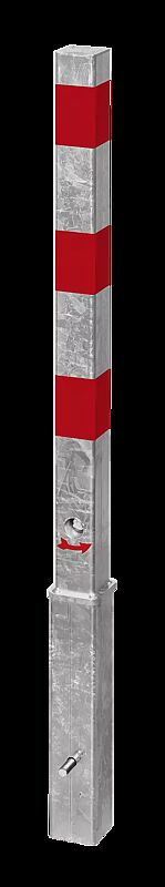 Sperrpfosten GERNIKA NEW zum Einbetonieren, herausnehmbar aus Bodenhülse mittels Dreikantschloss, feuerverzinkt mit roten Reflexstreifen