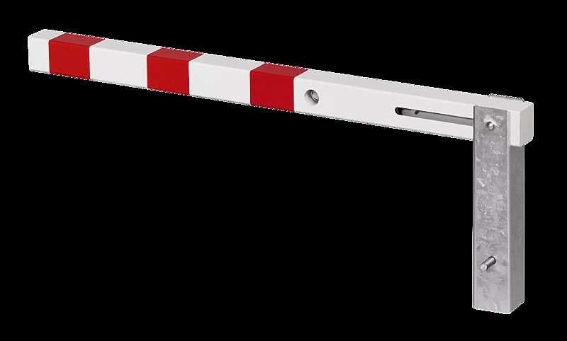 Sperrpfosten GERNIKA NEW zum Einbetonieren, mit Hebe-Kipp-Mechanismus, mit Dreikantschloss, in RAL 9010 reinweiß mit roten Reflexstreifen