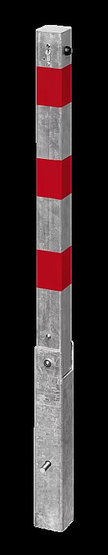 Sperrpfosten GERNIKA NEW zum Einbetonieren, mit Hebe-Kipp-Mechanismus, mit Profilzylinderschloss, feuerverzinkt mit roten Reflexstreifen